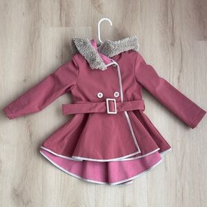 Pink Kids Coat with Faux Fur Trim